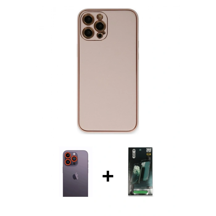 MARSİLYAN™- iPhone 12 Pro Max Kılıf Yadigar Klasik - Siyah 360 Mat Full Body Arka Koruyucu + Neon Fosforlu Kamera Lens - TU