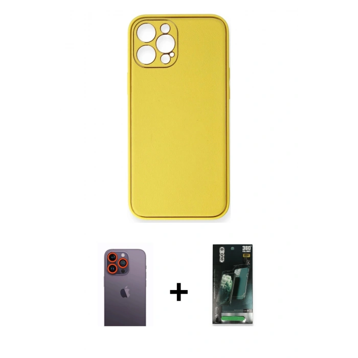 MARSİLYAN™- iPhone 12 Pro Max Kılıf Yadigar Klasik - Siyah 360 Mat Full Body Arka Koruyucu + Neon Fosforlu Kamera Lens - TU