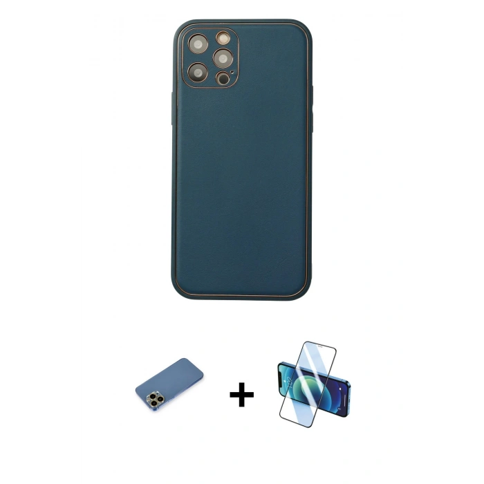 MARSİLYAN™- iPhone 12 Pro Max Kılıf Yadigar Klasik - Siyah 3D Antistatik Cam Ekran Koruyucu + Shine Kamera Lens Koruma Cam - GD