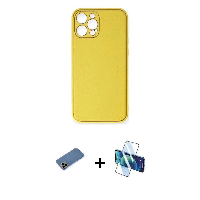 MARSİLYAN™- iPhone 12 Pro Max Kılıf Yadigar Klasik - Siyah 3D Antistatik Cam Ekran Koruyucu + Shine Kamera Lens Koruma Cam - GD