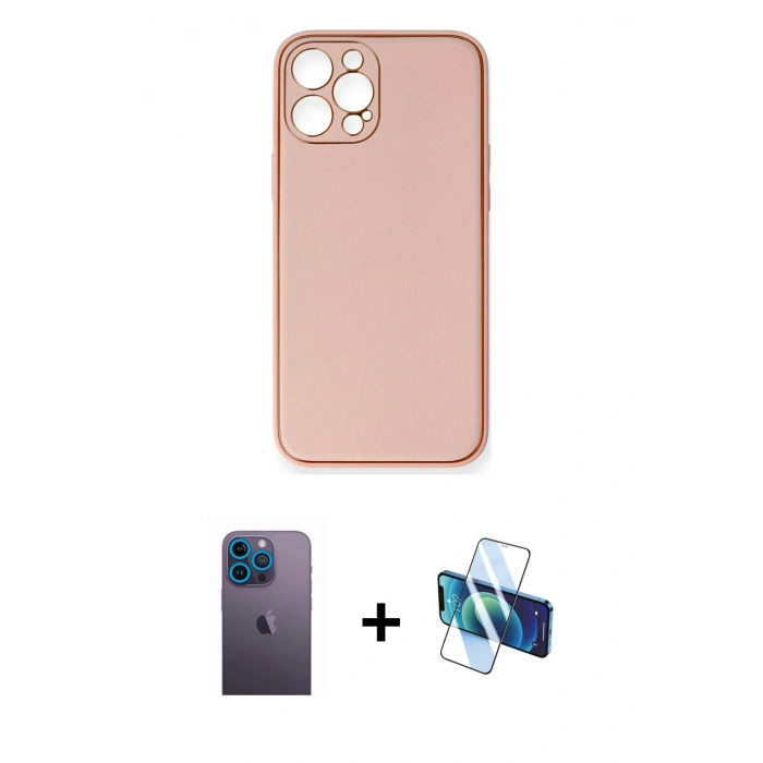 MARSİLYAN™- iPhone 12 Pro Max Kılıf Yadigar Klasik - Siyah 3D Antistatik Cam Ekran Koruyucu + Neon Fosforlu Kamera Lens - MI