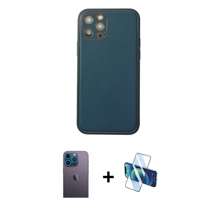 MARSİLYAN™- iPhone 12 Pro Max Kılıf Yadigar Klasik - Siyah 3D Antistatik Cam Ekran Koruyucu + Neon Fosforlu Kamera Lens - MI