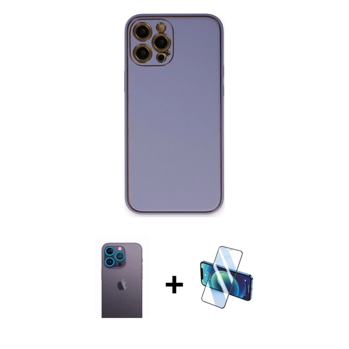 MARSİLYAN™- iPhone 12 Pro Max Kılıf Yadigar Klasik - Siyah 3D Antistatik Cam Ekran Koruyucu + Neon Fosforlu Kamera Lens - MI