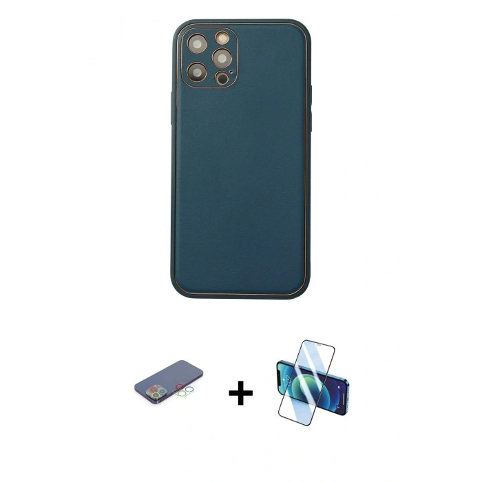 MARSİLYAN™- iPhone 12 Pro Max Kılıf Yadigar Klasik - Siyah 3D Antistatik Cam Ekran Koruyucu + Renkli Kamera Lens Koruma Cam - MI