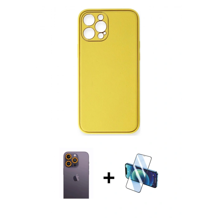 MARSİLYAN™- iPhone 12 Pro Max Kılıf Yadigar Klasik - Siyah 3D Antistatik Cam Ekran Koruyucu + Neon Fosforlu Kamera Lens - SI