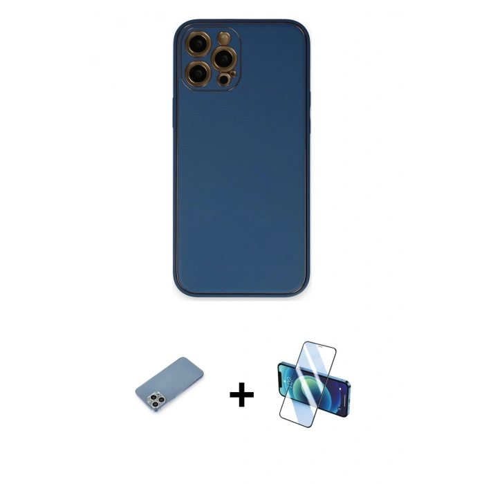 MARSİLYAN™- iPhone 12 Pro Max Kılıf Yadigar Klasik - Siyah 3D Antistatik Cam Ekran Koruyucu + Shine Kamera Lens Koruma Cam - GS
