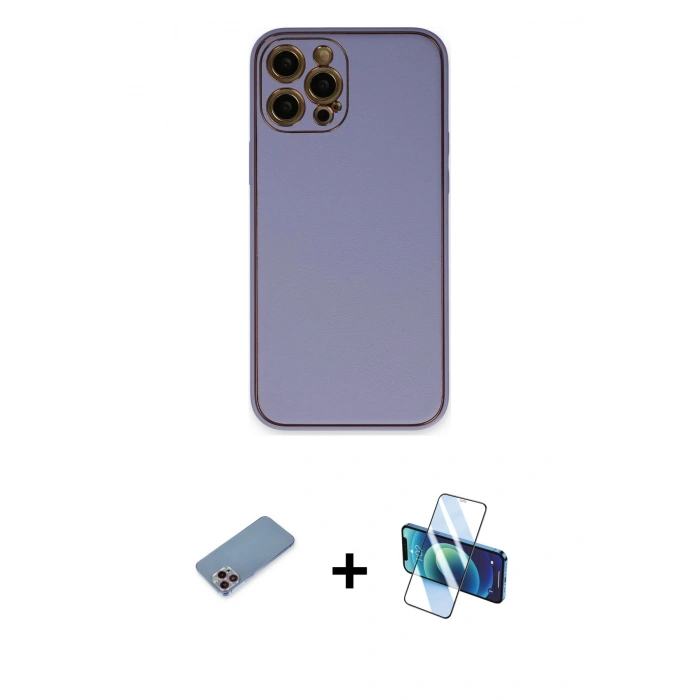 MARSİLYAN™- iPhone 12 Pro Max Kılıf Yadigar Klasik - Siyah 3D Antistatik Cam Ekran Koruyucu + Shine Kamera Lens Koruma Cam - PE