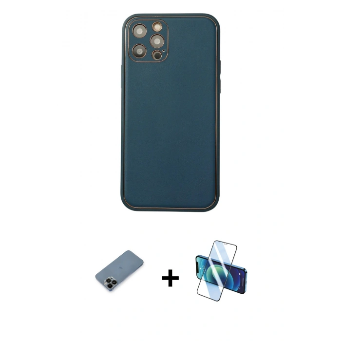 MARSİLYAN™- iPhone 12 Pro Max Kılıf Yadigar Klasik - Siyah 3D Antistatik Cam Ekran Koruyucu + Shine Kamera Lens Koruma Cam - SH