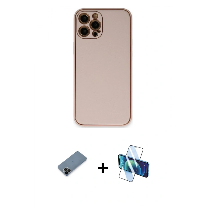 MARSİLYAN™- iPhone 12 Pro Max Kılıf Yadigar Klasik - Siyah 3D Antistatik Cam Ekran Koruyucu + Shine Kamera Lens Koruma Cam - SH