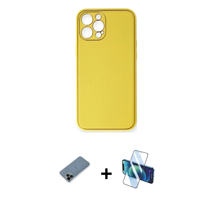 MARSİLYAN™- iPhone 12 Pro Max Kılıf Yadigar Klasik - Siyah 3D Antistatik Cam Ekran Koruyucu + Shine Kamera Lens Koruma Cam - SH