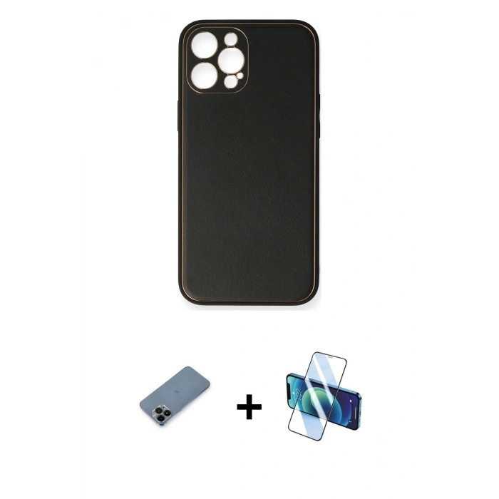 MARSİLYAN™- iPhone 12 Pro Max Kılıf Yadigar Klasik - Siyah 3D Antistatik Cam Ekran Koruyucu + Shine Kamera Lens Koruma Cam - SH
