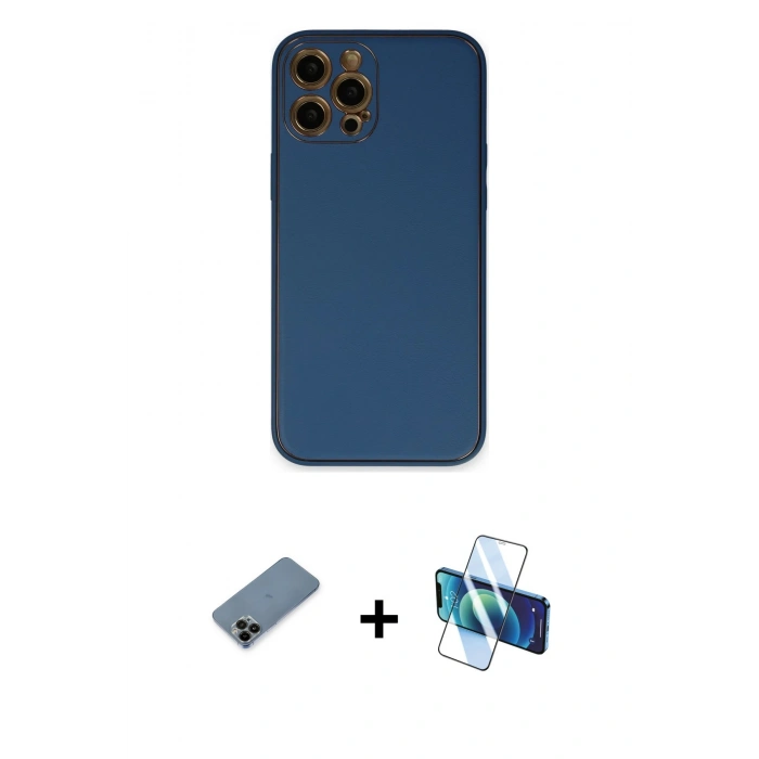 MARSİLYAN™- iPhone 12 Pro Max Kılıf Yadigar Klasik - Siyah 3D Antistatik Cam Ekran Koruyucu + Shine Kamera Lens Koruma Cam - SH