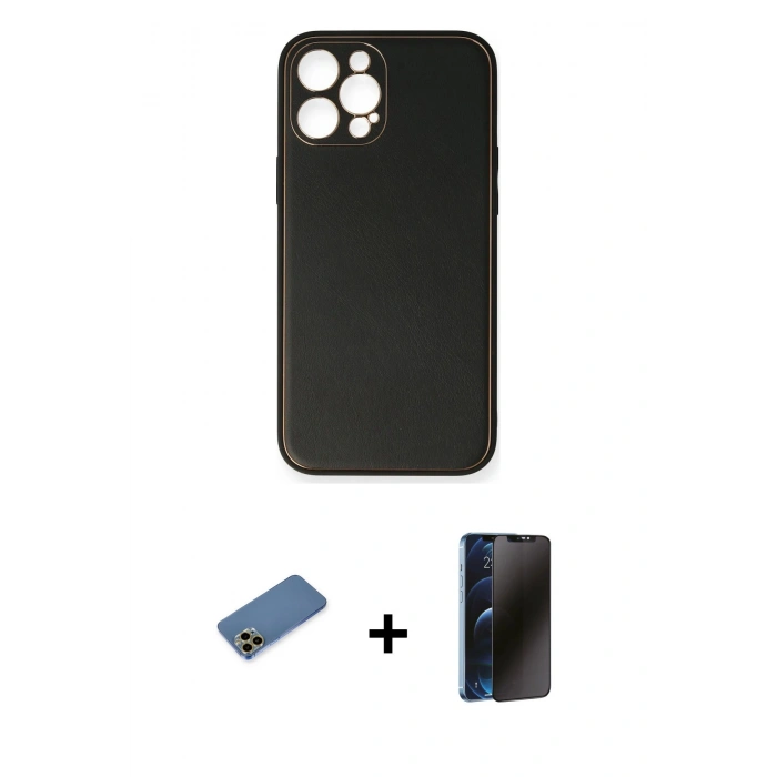 MARSİLYAN™- iPhone 12 Pro Max Kılıf Yadigar Klasik - Siyah 3D Antistatik Hayalet Cam Ekran Koruyucu + Shine Kamera Lens Koruma Cam - GD