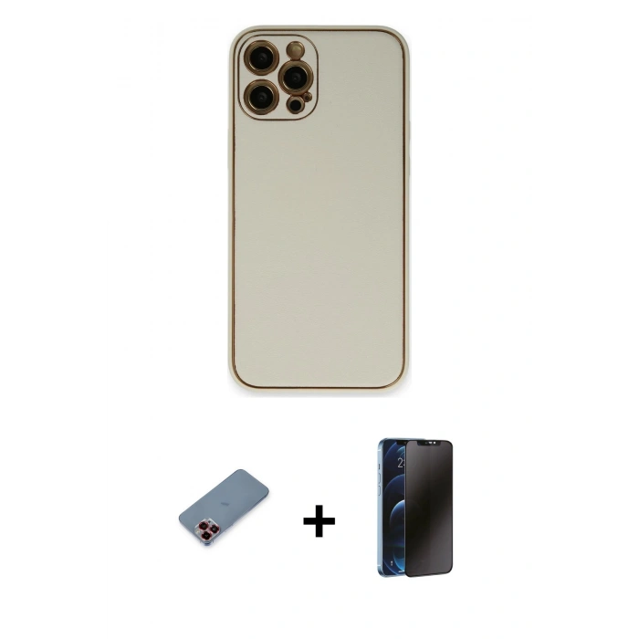 MARSİLYAN™- iPhone 12 Pro Max Kılıf Yadigar Klasik - Siyah 3D Antistatik Hayalet Cam Ekran Koruyucu + Kırmızı Metal Kamera Lens Koruma Cam