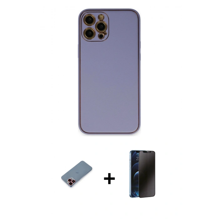 MARSİLYAN™- iPhone 12 Pro Max Kılıf Yadigar Klasik - Siyah 3D Antistatik Hayalet Cam Ekran Koruyucu + Kırmızı Metal Kamera Lens Koruma Cam