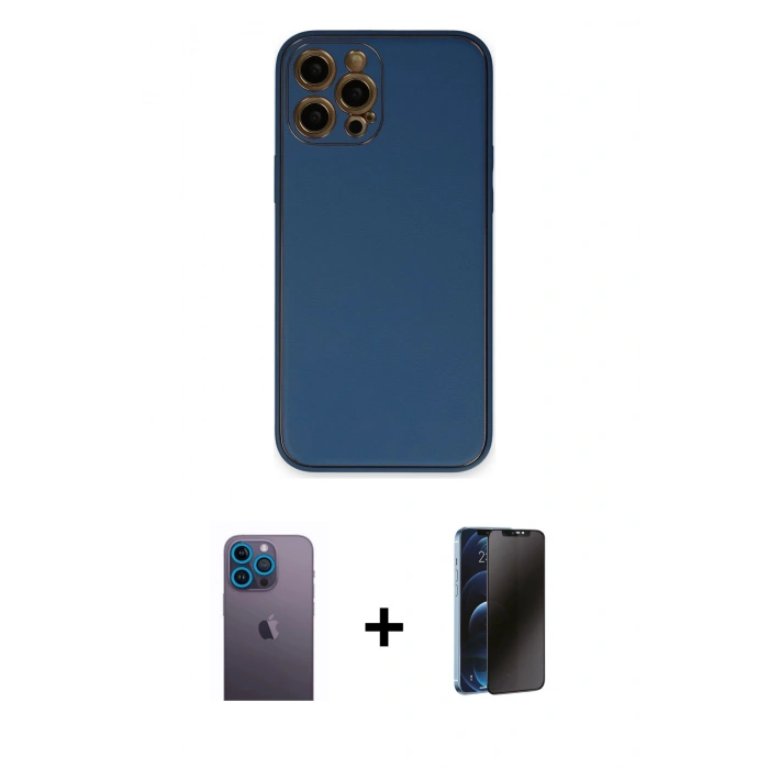 MARSİLYAN™- iPhone 12 Pro Max Kılıf Yadigar Klasik - Siyah 3D Antistatik Hayalet Cam Ekran Koruyucu + Neon Fosforlu Kamera Lens - MI