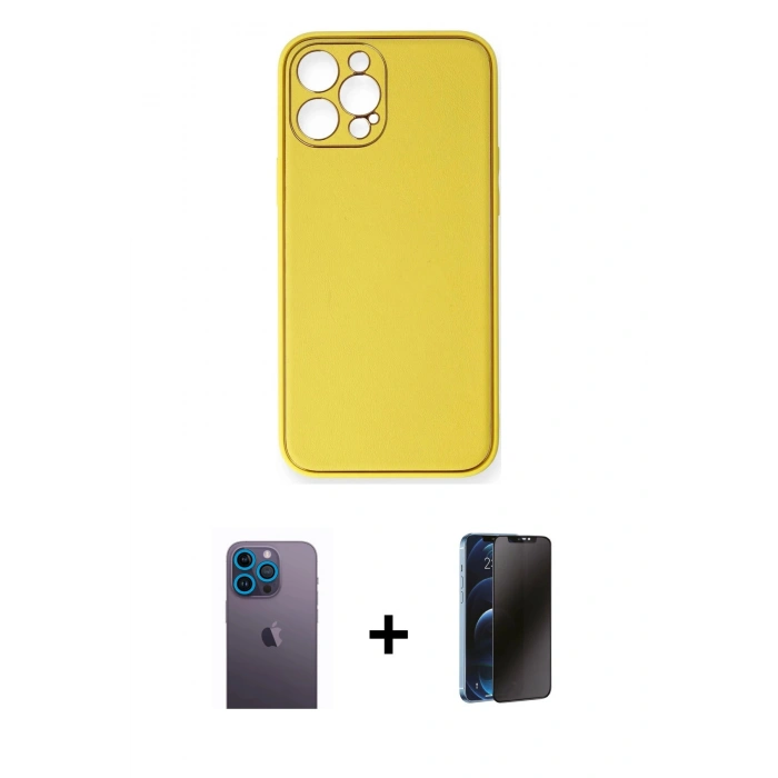 MARSİLYAN™- iPhone 12 Pro Max Kılıf Yadigar Klasik - Siyah 3D Antistatik Hayalet Cam Ekran Koruyucu + Neon Fosforlu Kamera Lens - MI