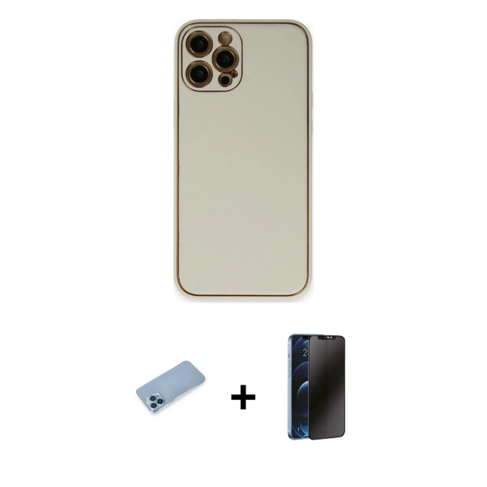 MARSİLYAN™- iPhone 12 Pro Max Kılıf Yadigar Klasik - Siyah 3D Antistatik Hayalet Cam Ekran Koruyucu + Shine Kamera Lens Koruma Cam - MI
