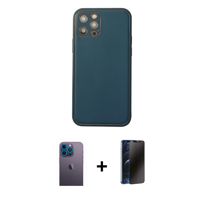 MARSİLYAN™- iPhone 12 Pro Max Kılıf Yadigar Klasik - Siyah 3D Antistatik Hayalet Cam Ekran Koruyucu + Neon Fosforlu Kamera Lens - MI