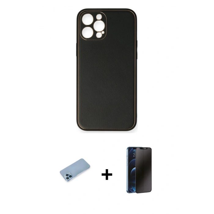 MARSİLYAN™- iPhone 12 Pro Max Kılıf Yadigar Klasik - Siyah 3D Antistatik Hayalet Cam Ekran Koruyucu + Shine Kamera Lens Koruma Cam - MI
