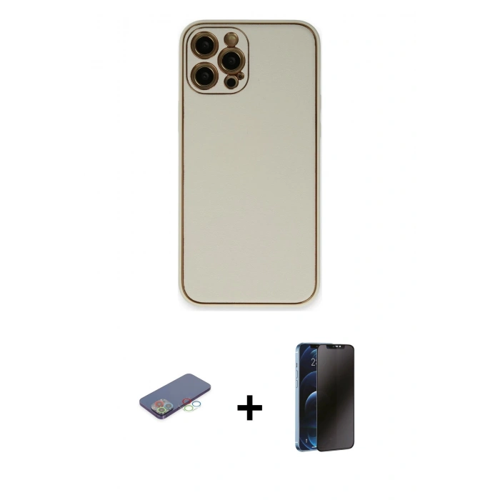 MARSİLYAN™- iPhone 12 Pro Max Kılıf Yadigar Klasik - Siyah 3D Antistatik Hayalet Cam Ekran Koruyucu + Renkli Kamera Lens Koruma Cam - MI