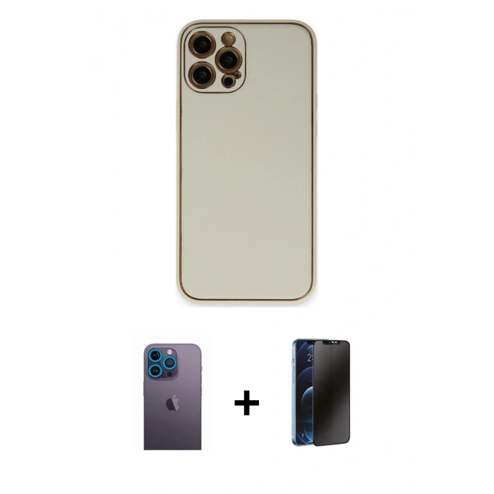 MARSİLYAN™- iPhone 12 Pro Max Kılıf Yadigar Klasik - Siyah 3D Antistatik Hayalet Cam Ekran Koruyucu + Neon Fosforlu Kamera Lens - MI