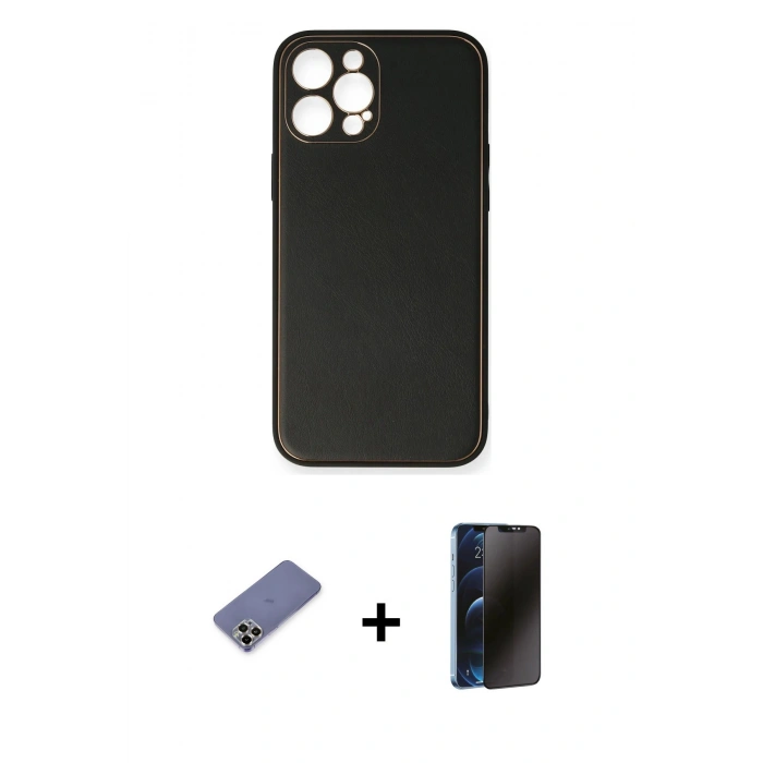 MARSİLYAN™- iPhone 12 Pro Max Kılıf Yadigar Klasik - Siyah 3D Antistatik Hayalet Cam Ekran Koruyucu + Metal Kamera Lens Koruma Cam - GD