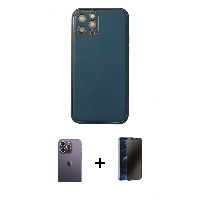 MARSİLYAN™- iPhone 12 Pro Max Kılıf Yadigar Klasik - Siyah 3D Antistatik Hayalet Cam Ekran Koruyucu + Neon Fosforlu Kamera Lens - BZ