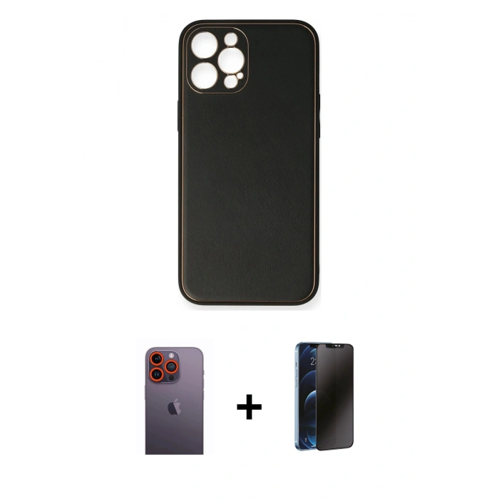 MARSİLYAN™- iPhone 12 Pro Max Kılıf Yadigar Klasik - Siyah 3D Antistatik Hayalet Cam Ekran Koruyucu + Neon Fosforlu Kamera Lens - TU