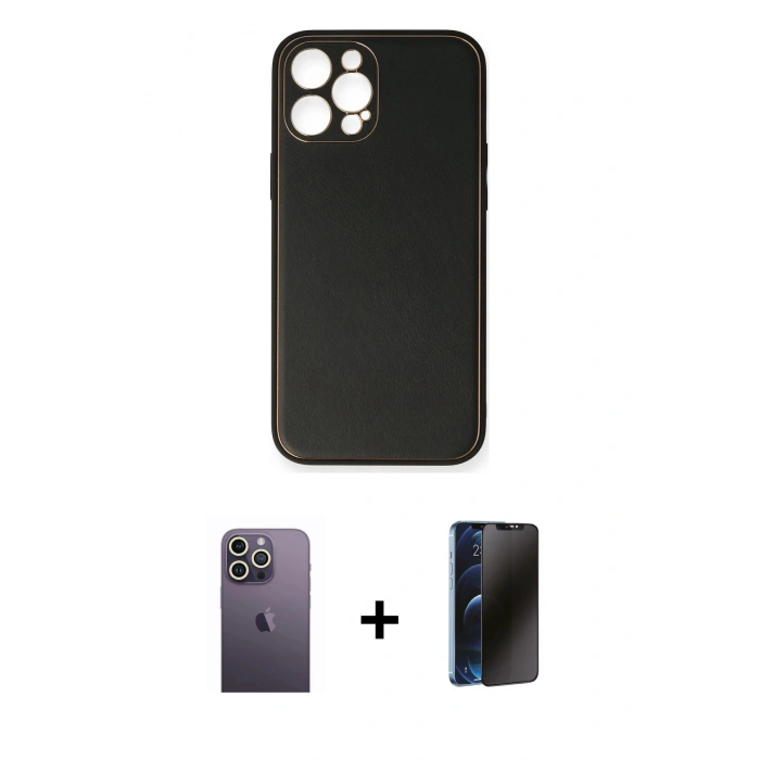 MARSİLYAN™- iPhone 12 Pro Max Kılıf Yadigar Klasik - Siyah 3D Antistatik Hayalet Cam Ekran Koruyucu + Neon Fosforlu Kamera Lens - BZ