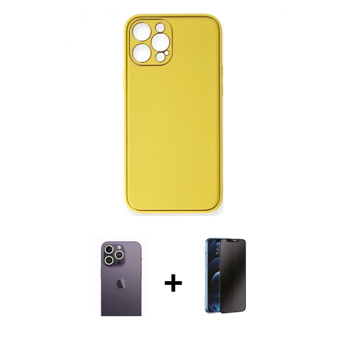 MARSİLYAN™- iPhone 12 Pro Max Kılıf Yadigar Klasik - Siyah 3D Antistatik Hayalet Cam Ekran Koruyucu + Neon Fosforlu Kamera Lens - BZ
