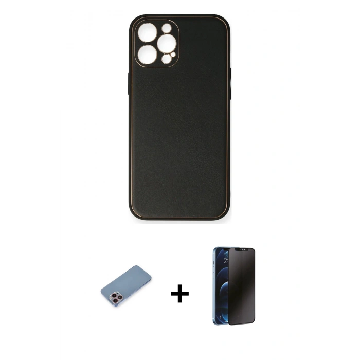 MARSİLYAN™- iPhone 12 Pro Max Kılıf Yadigar Klasik - Siyah 3D Antistatik Hayalet Cam Ekran Koruyucu + Shine Kamera Lens Koruma Cam - PE