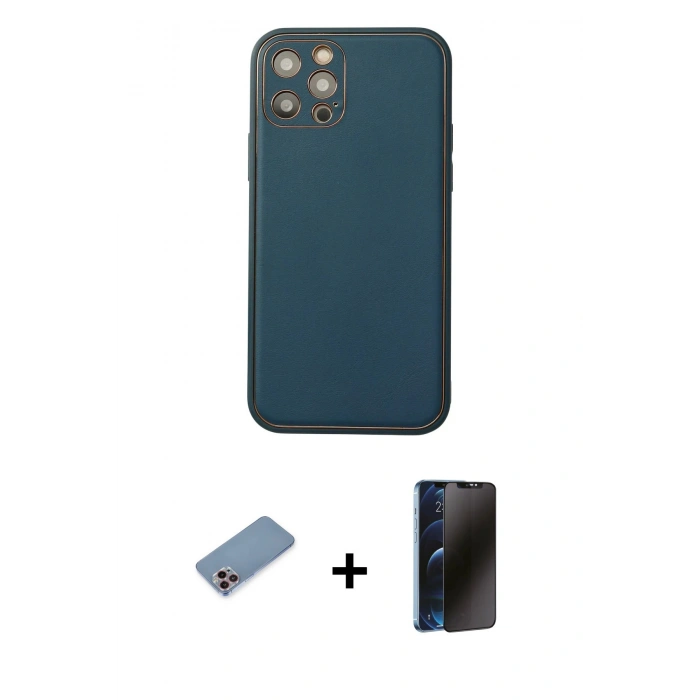 MARSİLYAN™- iPhone 12 Pro Max Kılıf Yadigar Klasik - Siyah 3D Antistatik Hayalet Cam Ekran Koruyucu + Shine Kamera Lens Koruma Cam - PE