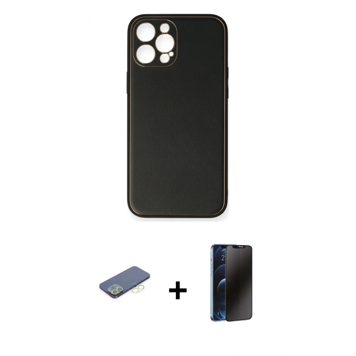 MARSİLYAN™- iPhone 12 Pro Max Kılıf Yadigar Klasik - Siyah 3D Antistatik Hayalet Cam Ekran Koruyucu + Renkli Kamera Lens Koruma Cam - YL