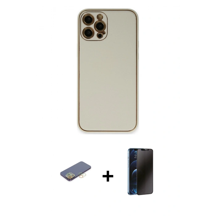 MARSİLYAN™- iPhone 12 Pro Max Kılıf Yadigar Klasik - Siyah 3D Antistatik Hayalet Cam Ekran Koruyucu + Renkli Kamera Lens Koruma Cam - SI
