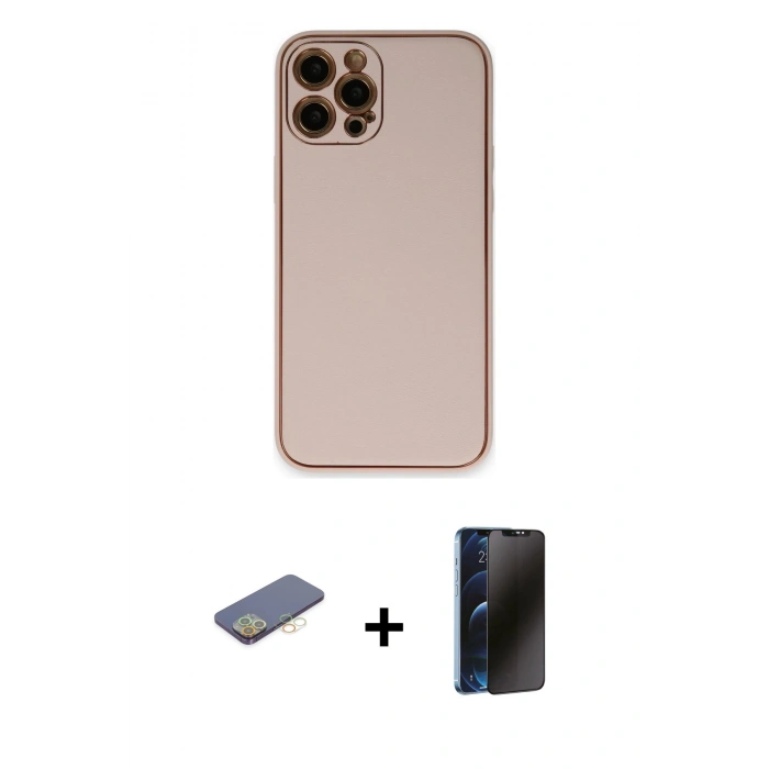 MARSİLYAN™- iPhone 12 Pro Max Kılıf Yadigar Klasik - Siyah 3D Antistatik Hayalet Cam Ekran Koruyucu + Renkli Kamera Lens Koruma Cam - SI