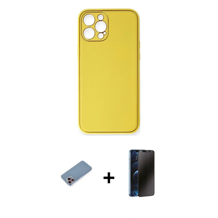 MARSİLYAN™- iPhone 12 Pro Max Kılıf Yadigar Klasik - Siyah 3D Antistatik Hayalet Cam Ekran Koruyucu + Shine Kamera Lens Koruma Cam - PE