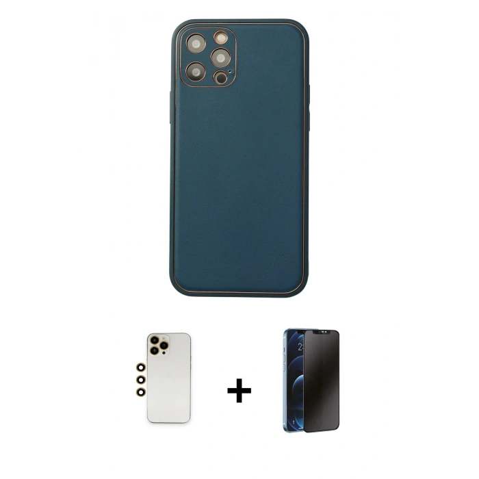 MARSİLYAN™- iPhone 12 Pro Max Kılıf Yadigar Klasik - Siyah 3D Antistatik Hayalet Cam Ekran Koruyucu + Shine Kamera Lens - GD