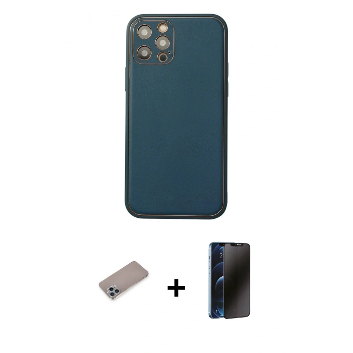 MARSİLYAN™- iPhone 12 Pro Max Kılıf Yadigar Klasik - Siyah 3D Antistatik Hayalet Cam Ekran Koruyucu + Shine Kamera Lens Koruma Cam - SABE
