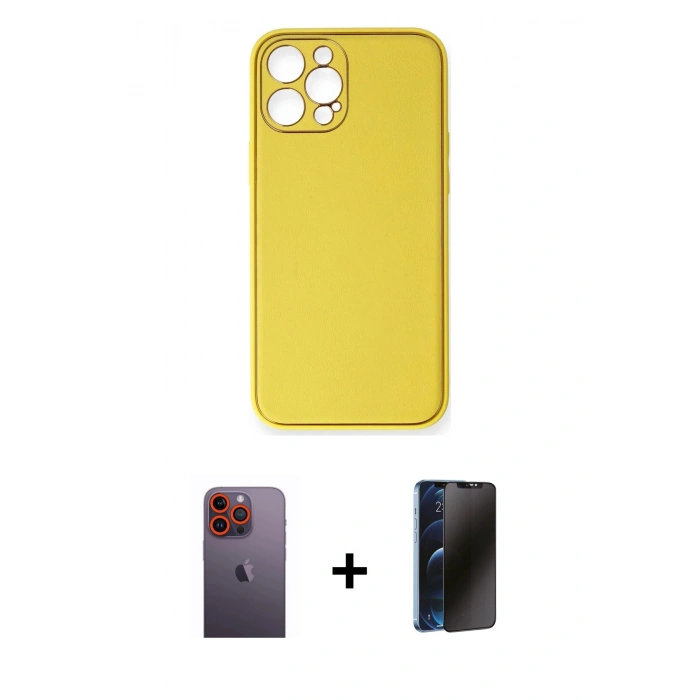 MARSİLYAN™- iPhone 12 Pro Max Kılıf Yadigar Klasik - Siyah 3D Antistatik Hayalet Cam Ekran Koruyucu + Neon Fosforlu Kamera Lens - TU