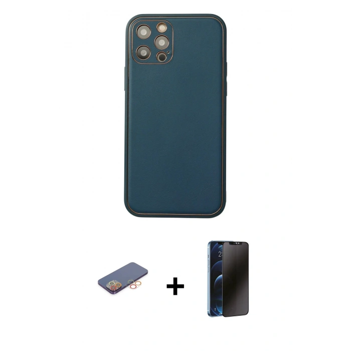 MARSİLYAN™- iPhone 12 Pro Max Kılıf Yadigar Klasik - Siyah 3D Antistatik Hayalet Cam Ekran Koruyucu + Renkli Kamera Lens Koruma Cam - TU