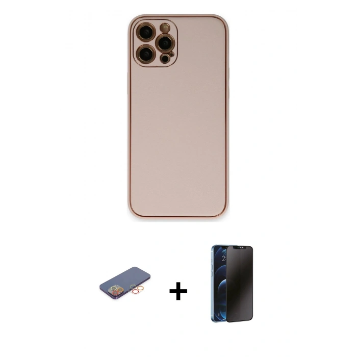 MARSİLYAN™- iPhone 12 Pro Max Kılıf Yadigar Klasik - Siyah 3D Antistatik Hayalet Cam Ekran Koruyucu + Renkli Kamera Lens Koruma Cam - TU