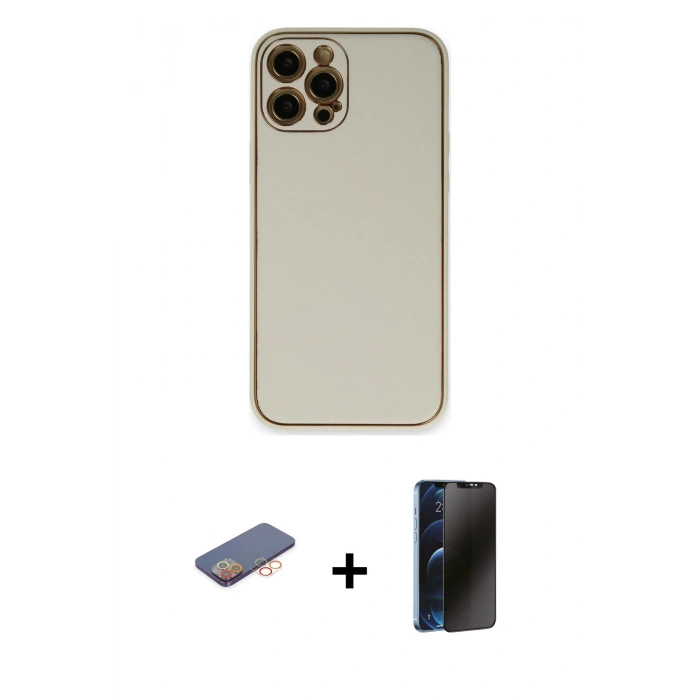 MARSİLYAN™- iPhone 12 Pro Max Kılıf Yadigar Klasik - Siyah 3D Antistatik Hayalet Cam Ekran Koruyucu + Renkli Kamera Lens Koruma Cam - TU