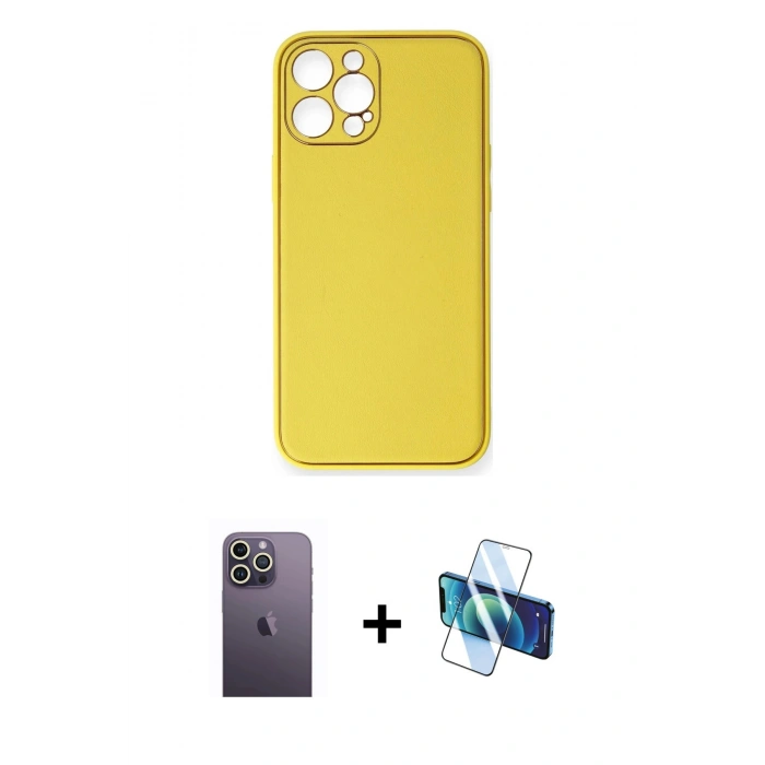 MARSİLYAN™- iPhone 12 Pro Max Kılıf Yadigar Klasik - Siyah 3D Antistatik Seramik Nano Ekran Koruyucu + Neon Fosforlu Kamera Lens - BZ