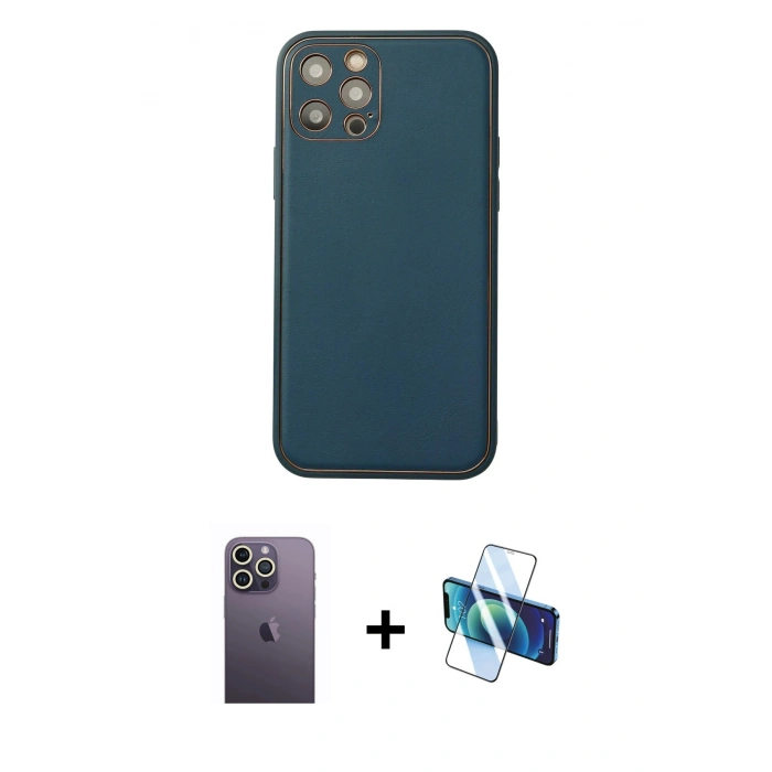 MARSİLYAN™- iPhone 12 Pro Max Kılıf Yadigar Klasik - Siyah 3D Antistatik Seramik Nano Ekran Koruyucu + Neon Fosforlu Kamera Lens - BZ