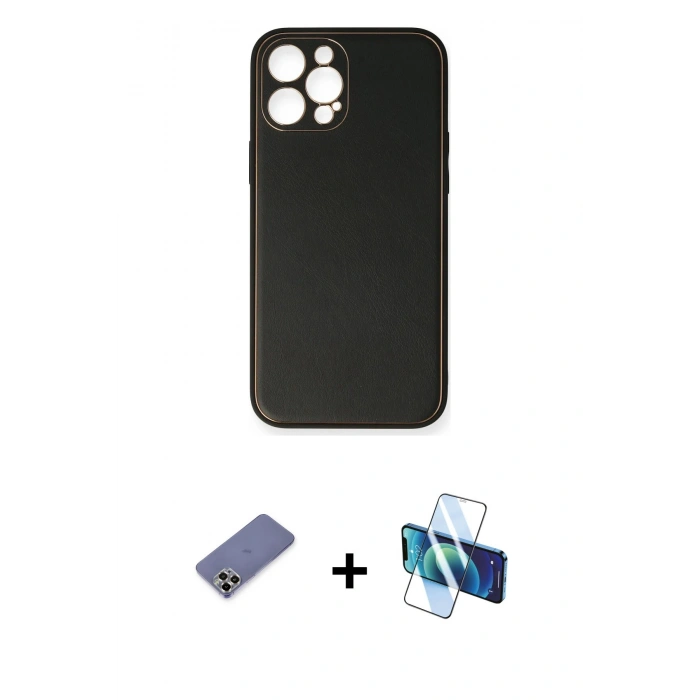 MARSİLYAN™- iPhone 12 Pro Max Kılıf Yadigar Klasik - Siyah 3D Antistatik Seramik Nano Ekran Koruyucu + Metal Kamera Lens Koruma Cam - GD