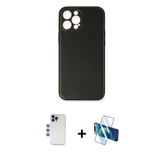 MARSİLYAN™- iPhone 12 Pro Max Kılıf Yadigar Klasik - Siyah 3D Antistatik Seramik Nano Ekran Koruyucu + Shine Kamera Lens - LT