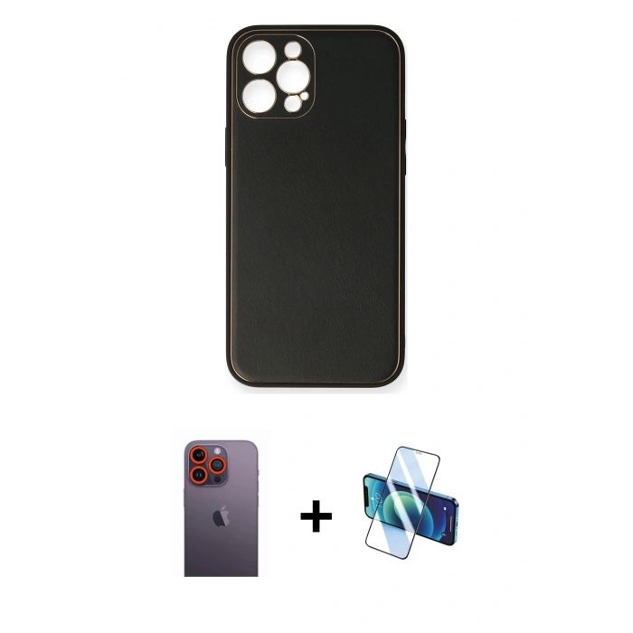 MARSİLYAN™- iPhone 12 Pro Max Kılıf Yadigar Klasik - Siyah 3D Antistatik Seramik Nano Ekran Koruyucu + Neon Fosforlu Kamera Lens - TU