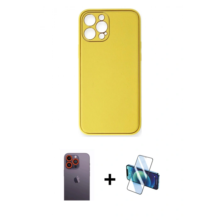 MARSİLYAN™- iPhone 12 Pro Max Kılıf Yadigar Klasik - Siyah 3D Antistatik Seramik Nano Ekran Koruyucu + Neon Fosforlu Kamera Lens - TU