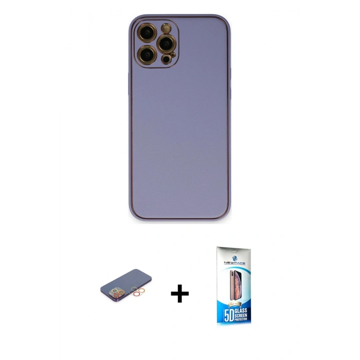 MARSİLYAN™- iPhone 12 Pro Max Kılıf Yadigar Klasik - Siyah 5D Eko Cam Ekran Koruyucu + Renkli Kamera Lens Koruma Cam - TU